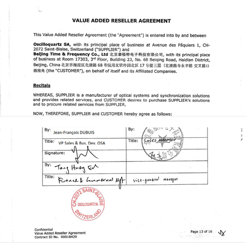 泰福特与瑞士OSA公司签订了代理产品授权书 泰福特与瑞士OSA公司签订了代理产品授权书